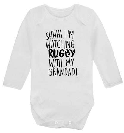 Shh I'm watching rugby with my grandad Baby Vest long sleeved white 6-12 months