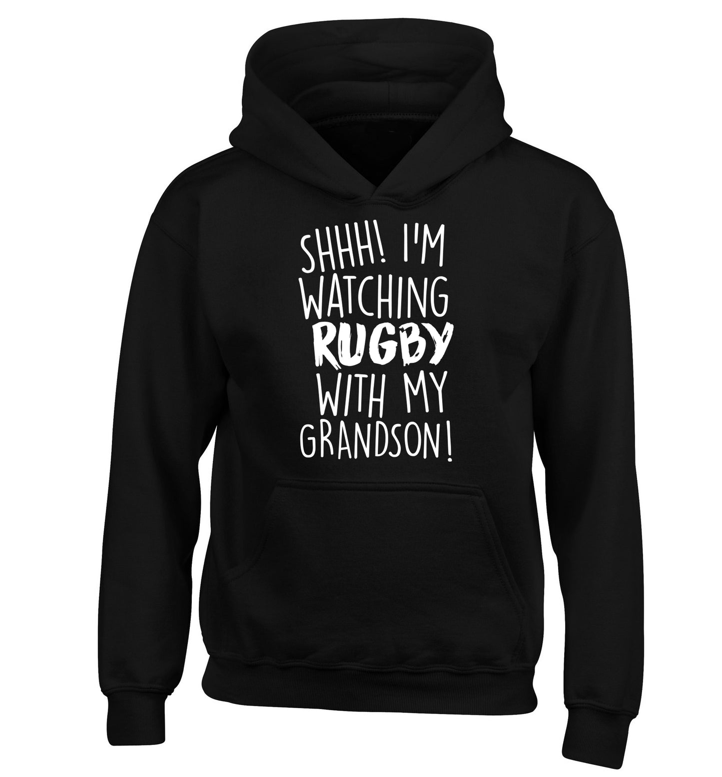 Shh I'm watching rugby with my grandson children's black hoodie 12-13 Years
