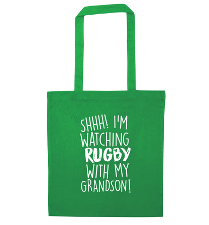 Shh I'm watching rugby with my grandson green tote bag