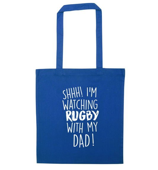 Shh... I'm watching rugby with my dad blue tote bag