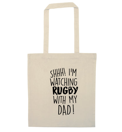 Shh... I'm watching rugby with my dad natural tote bag