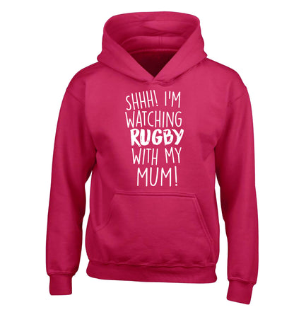 Shh... I'm watching rugby with my mum children's pink hoodie 12-13 Years