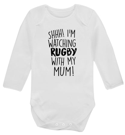 Shh... I'm watching rugby with my mum Baby Vest long sleeved white 6-12 months