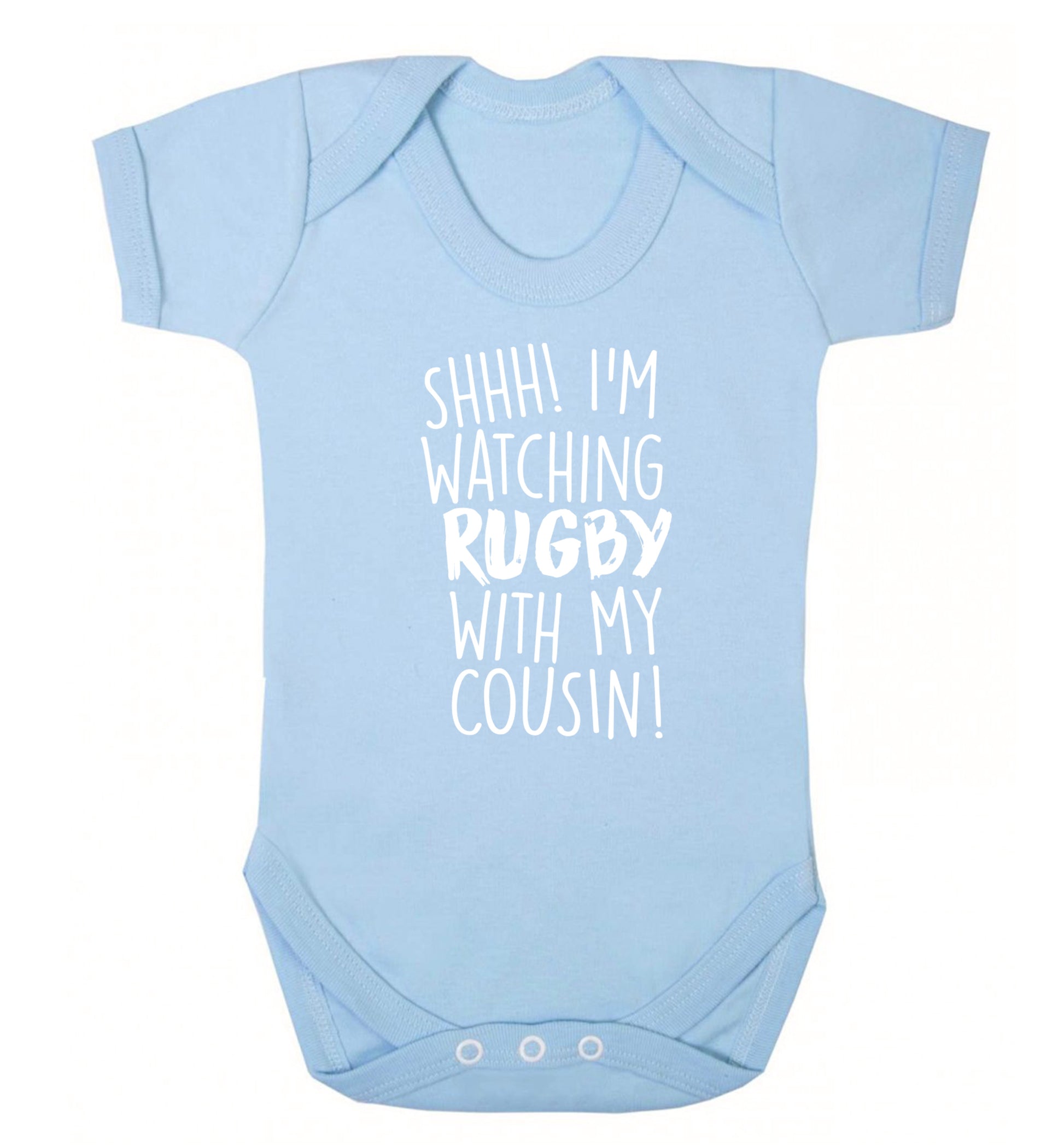 Shhh I'm watching rugby with my cousin Baby Vest pale blue 18-24 months