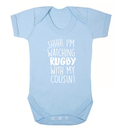 Shhh I'm watching rugby with my cousin Baby Vest pale blue 18-24 months