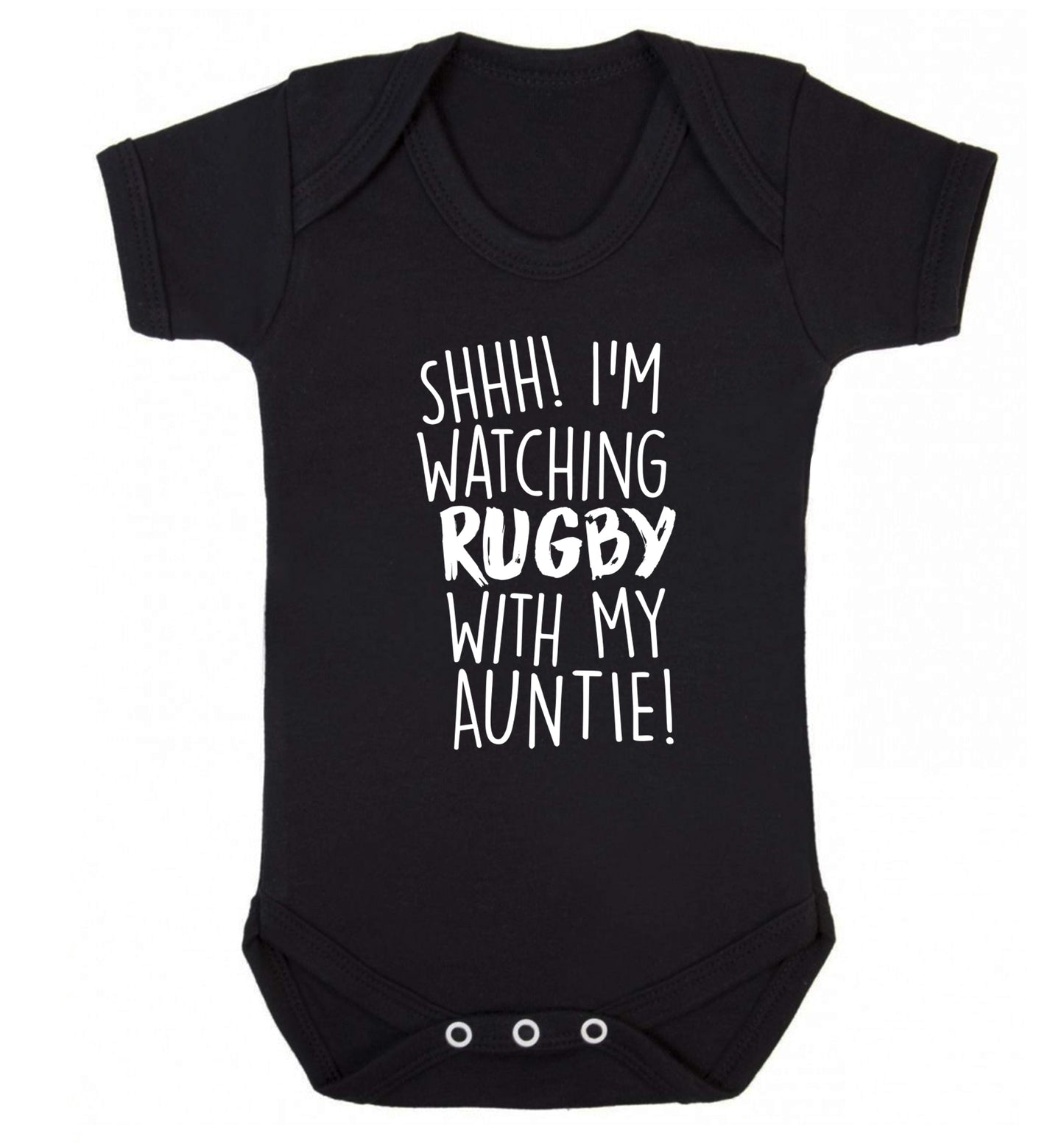 Shhh I'm watchin rugby with my auntie Baby Vest black 18-24 months