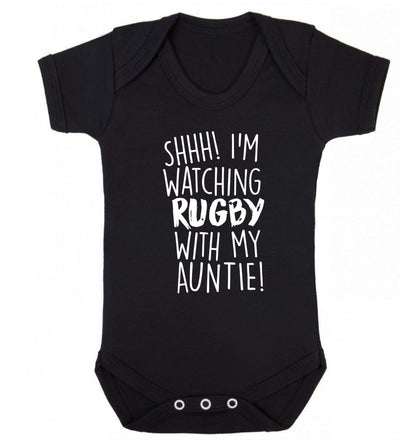 Shhh I'm watchin rugby with my auntie Baby Vest black 18-24 months