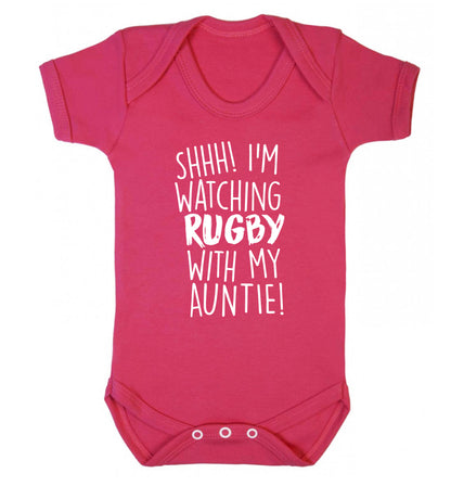 Shhh I'm watchin rugby with my auntie Baby Vest dark pink 18-24 months