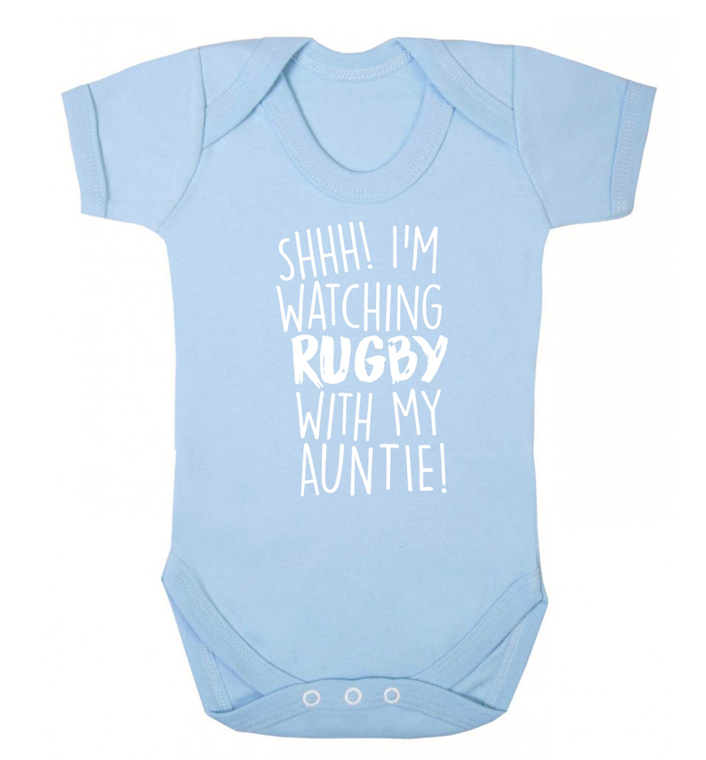 Shhh I'm watchin rugby with my auntie Baby Vest pale blue 18-24 months