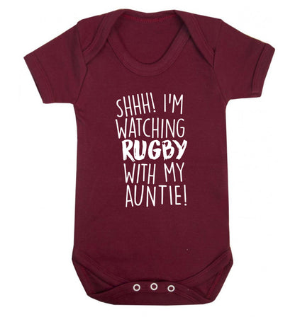 Shhh I'm watchin rugby with my auntie Baby Vest maroon 18-24 months