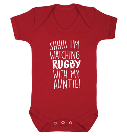 Shhh I'm watchin rugby with my auntie Baby Vest red 18-24 months