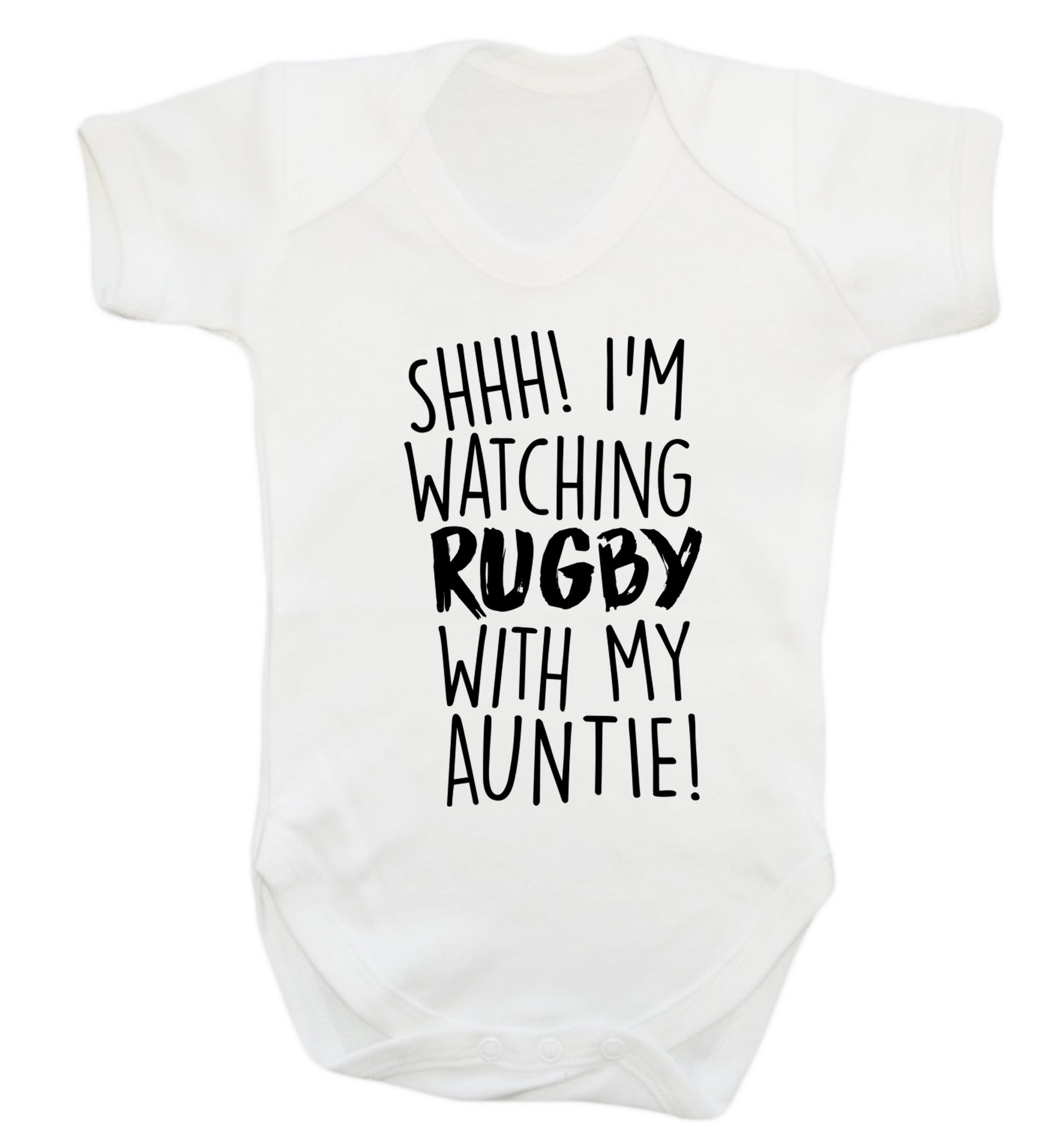 Shhh I'm watchin rugby with my auntie Baby Vest white 18-24 months