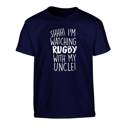 Shh.. I'm watching rugby with my uncle Children's navy Tshirt 12-13 Years