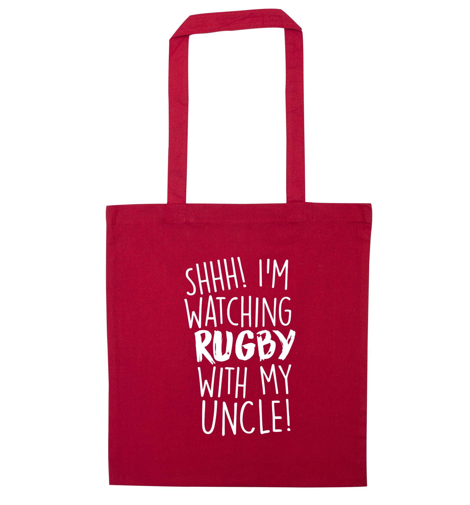 Shh.. I'm watching rugby with my uncle red tote bag
