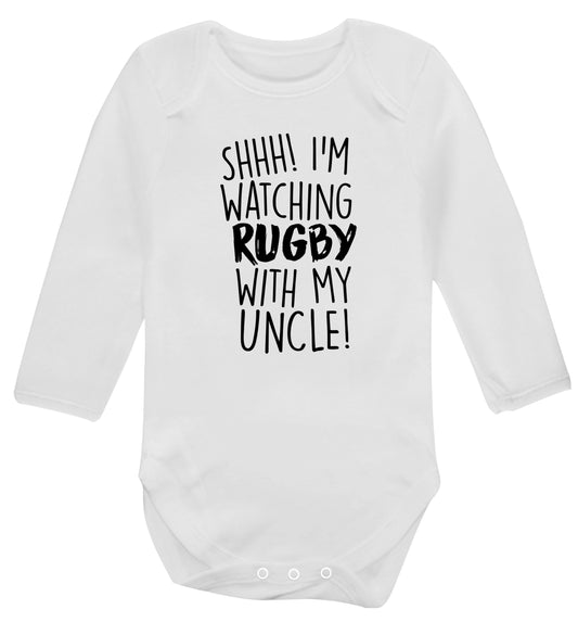 Shh.. I'm watching rugby with my uncle Baby Vest long sleeved white 6-12 months