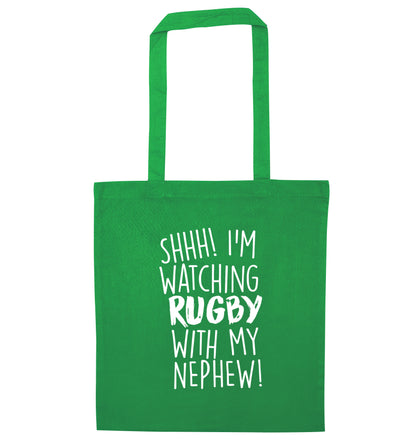 Shh.. I'm watching rugby with my nephew green tote bag