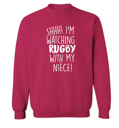 Shh.. I'm watching rugby with my niece Adult's unisex pink Sweater 2XL