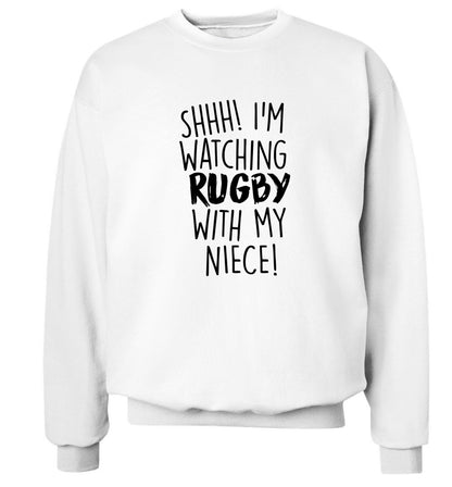 Shh.. I'm watching rugby with my niece Adult's unisex white Sweater 2XL