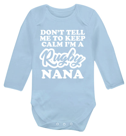 Don't tell me to keep calm I'm a rugby nana Baby Vest long sleeved pale blue 6-12 months
