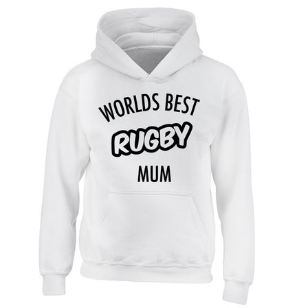 Worlds best rugby mum children's white hoodie 12-13 Years
