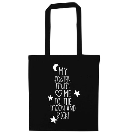 My foster mum loves me to the moon and back black tote bag