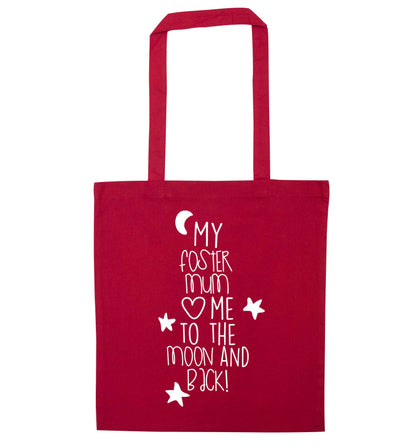 My foster mum loves me to the moon and back red tote bag