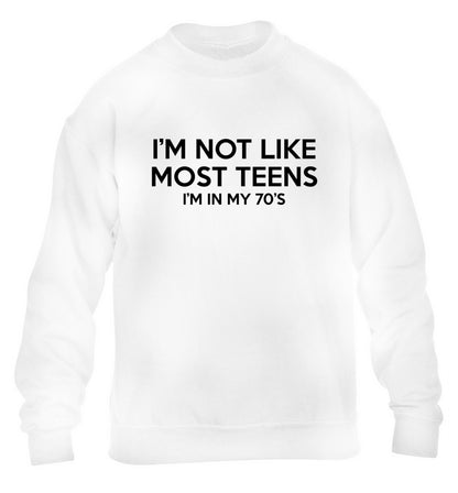 I'm not like most teens (I'm in my 70's) children's white sweater 12-13 Years