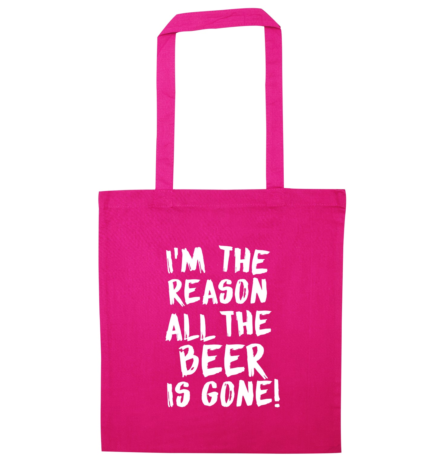 I'm the reason all the beer is gone pink tote bag