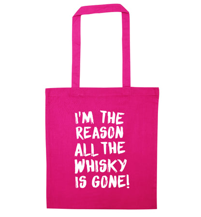 I'm the reason all the whisky is gone pink tote bag