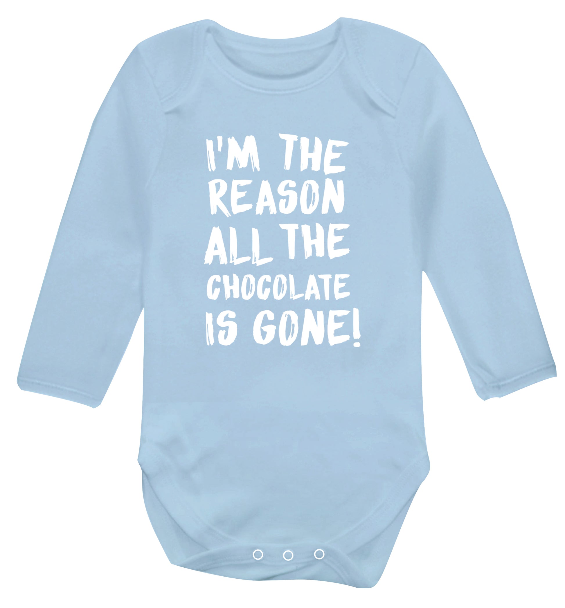 I'm the reason all the eggnog is gone Baby Vest long sleeved pale blue 6-12 months