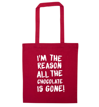 I'm the reason all the eggnog is gone red tote bag