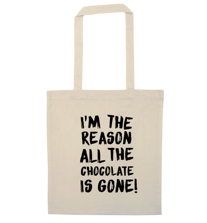 I'm the reason all the eggnog is gone natural tote bag