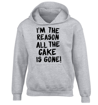 I'm the reason all the cake is gone children's grey hoodie 12-13 Years