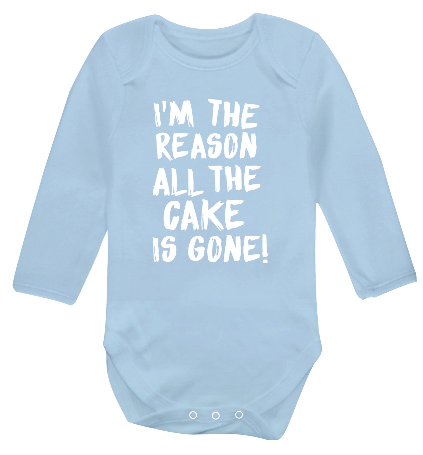 I'm the reason all the cake is gone Baby Vest long sleeved pale blue 6-12 months