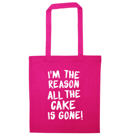 I'm the reason all the cake is gone pink tote bag