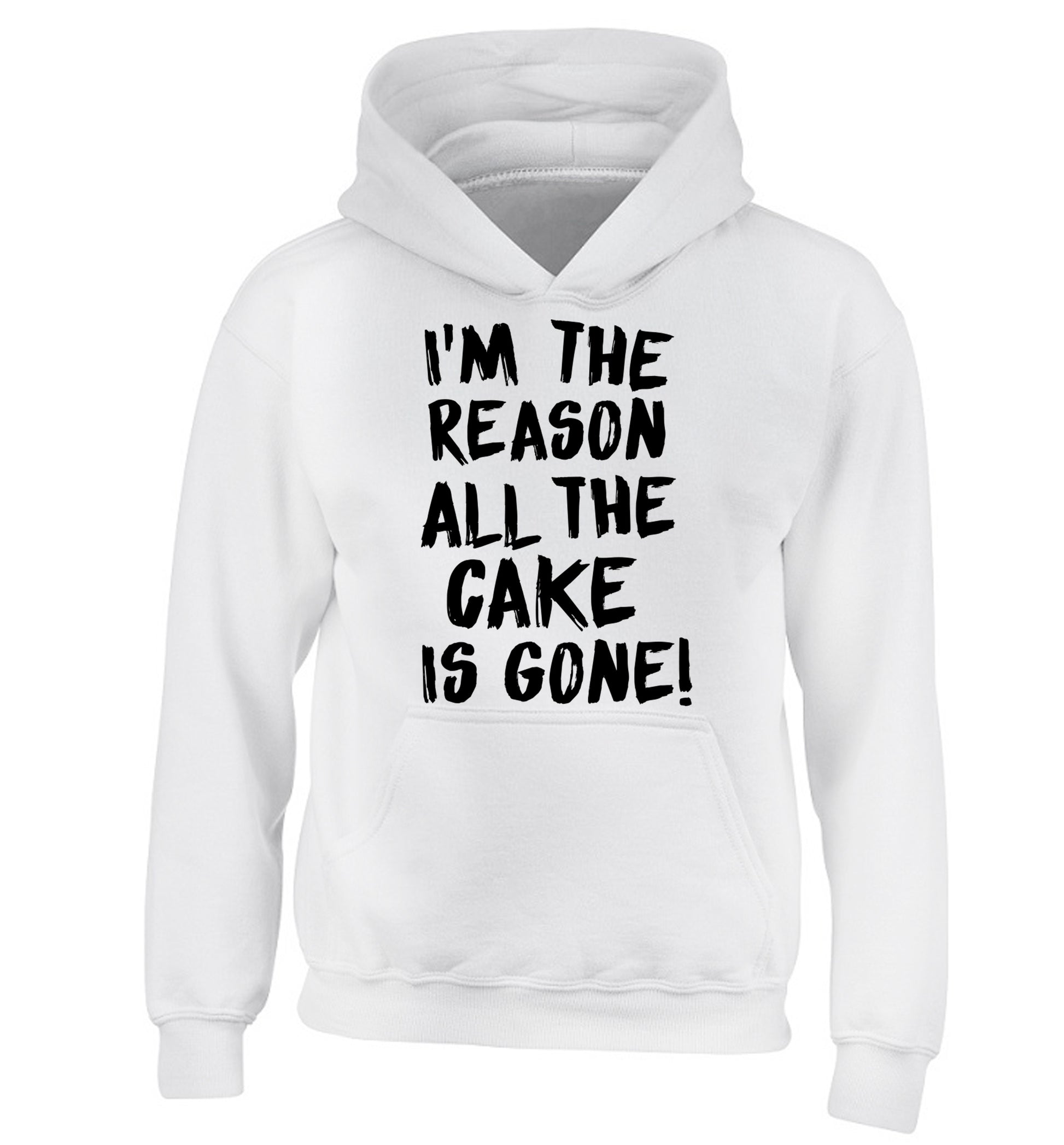 I'm the reason all the cake is gone children's white hoodie 12-13 Years