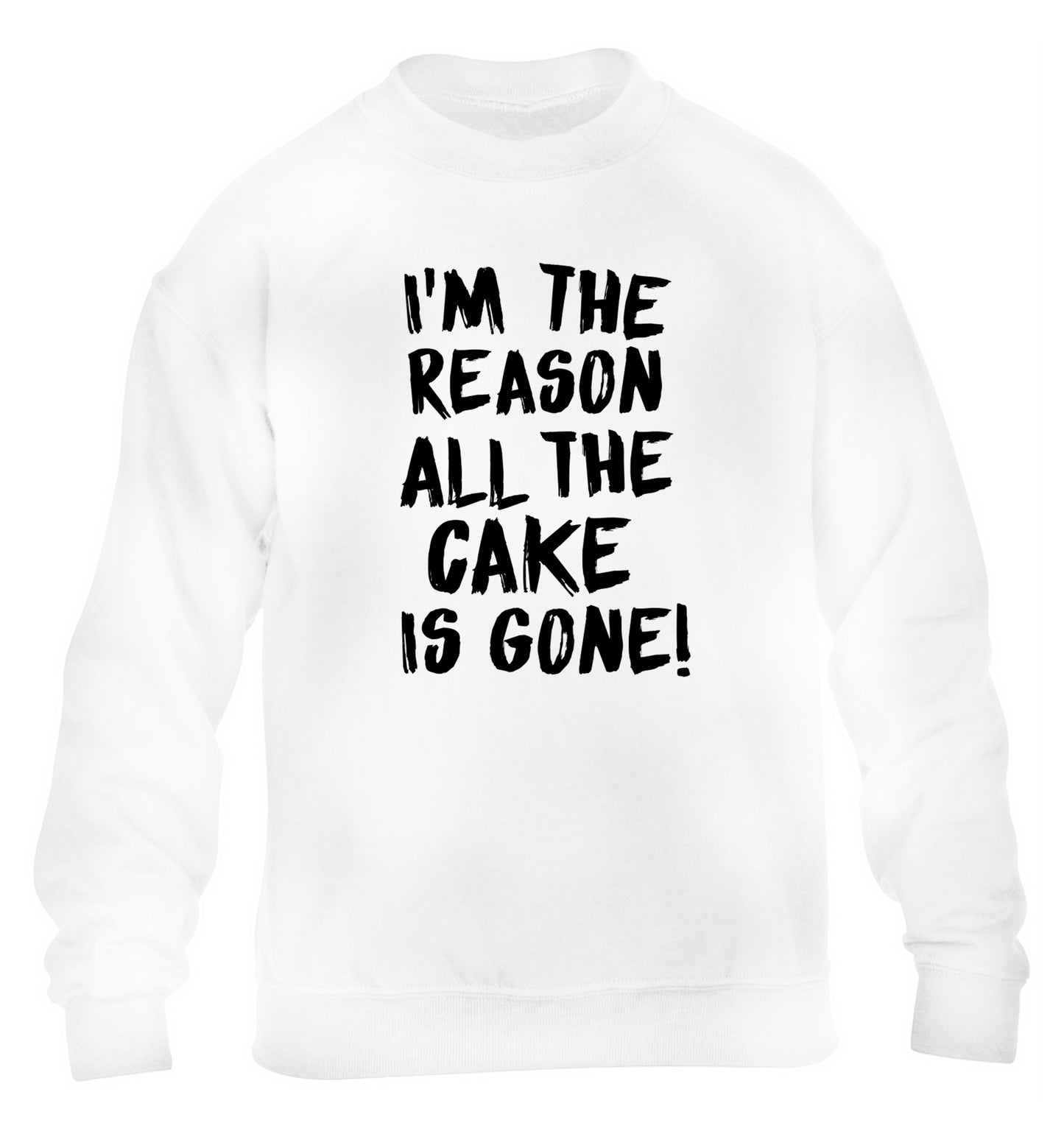 I'm the reason all the cake is gone children's white sweater 12-13 Years