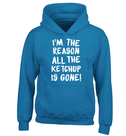 I'm the reason why all the ketchup is gone children's blue hoodie 12-13 Years