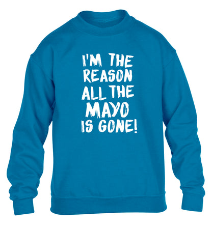 I'm the reason why all the mayo is gone children's blue sweater 12-13 Years