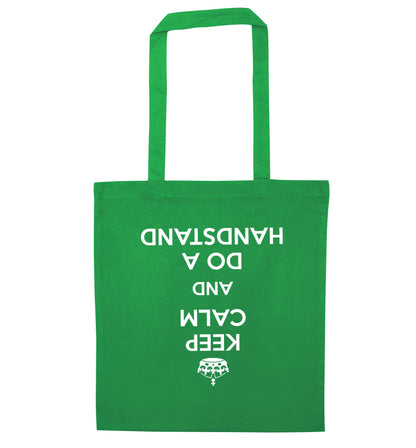 Keep calm and do a handstand green tote bag