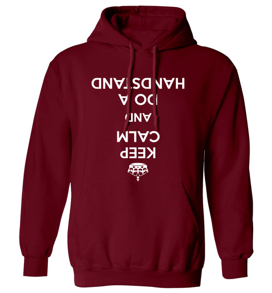 Keep calm and do a handstand adults unisex maroon hoodie 2XL
