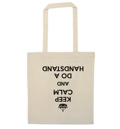 Keep calm and do a handstand natural tote bag