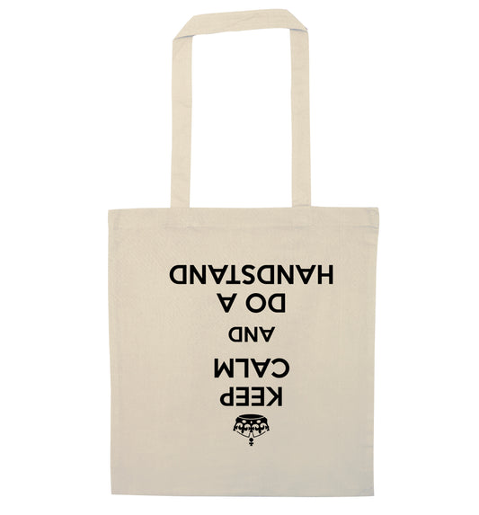 Keep calm and do a handstand natural tote bag