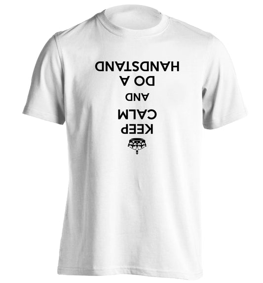 Keep calm and do a handstand adults unisex white Tshirt 2XL