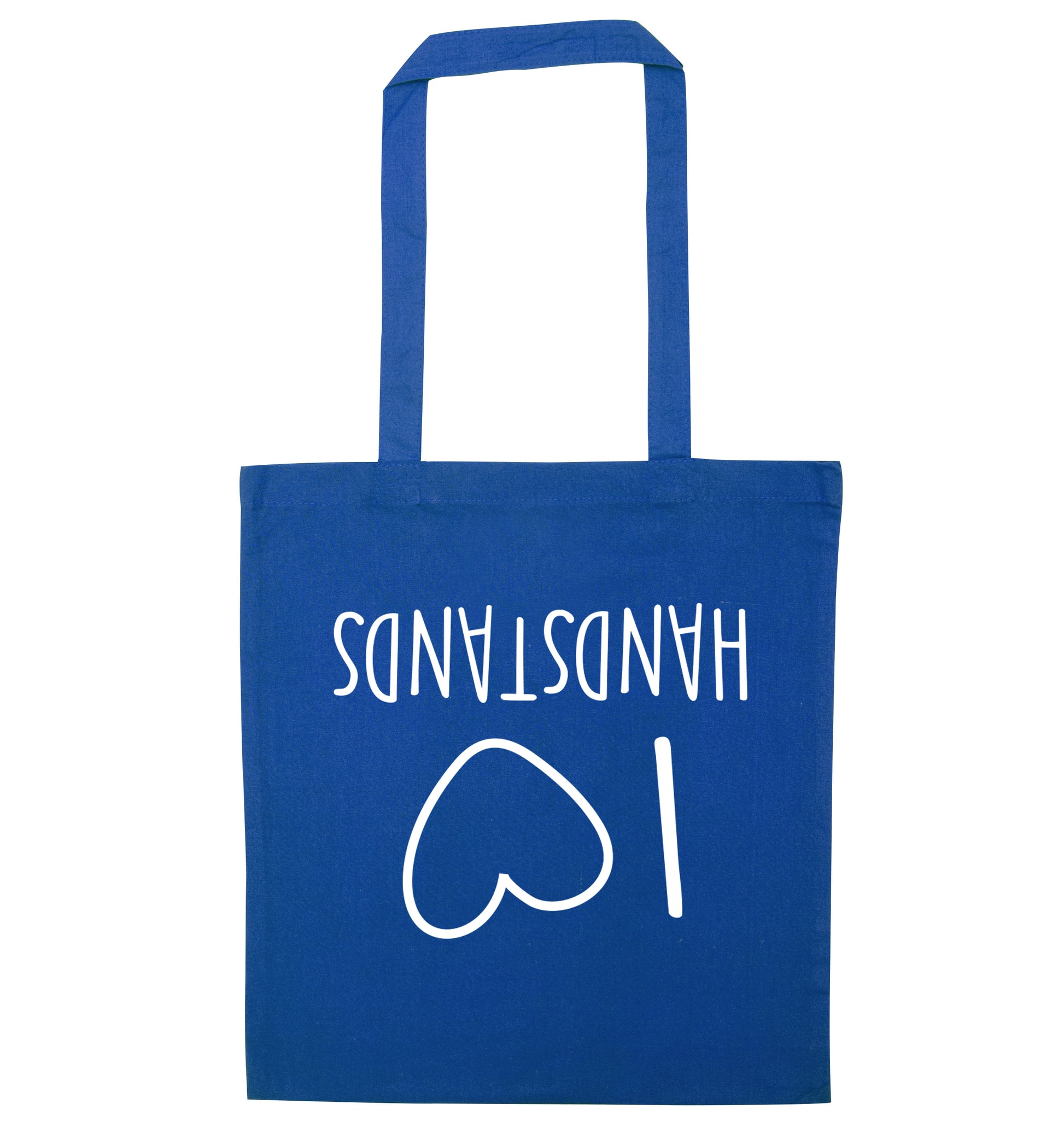 I love handstands blue tote bag