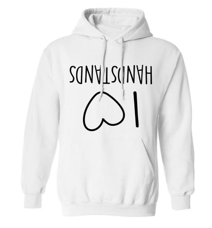 I love handstands adults unisex white hoodie 2XL