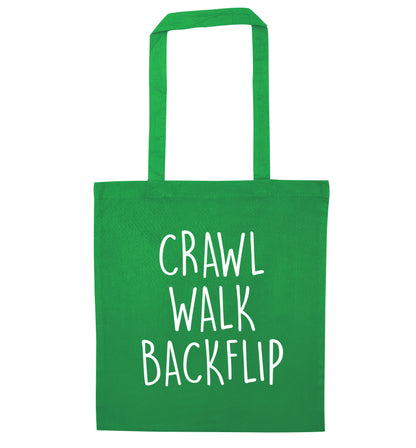 Crawl Walk Backflip green tote bag
