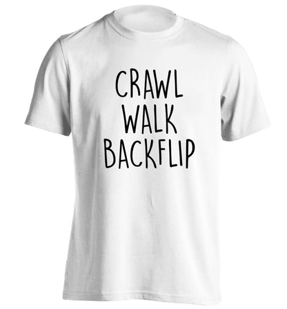 Crawl Walk Backflip adults unisex white Tshirt 2XL