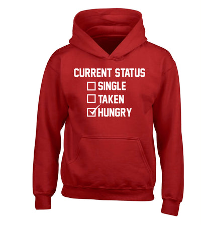 Relationship status single taken hungry children's red hoodie 12-13 Years