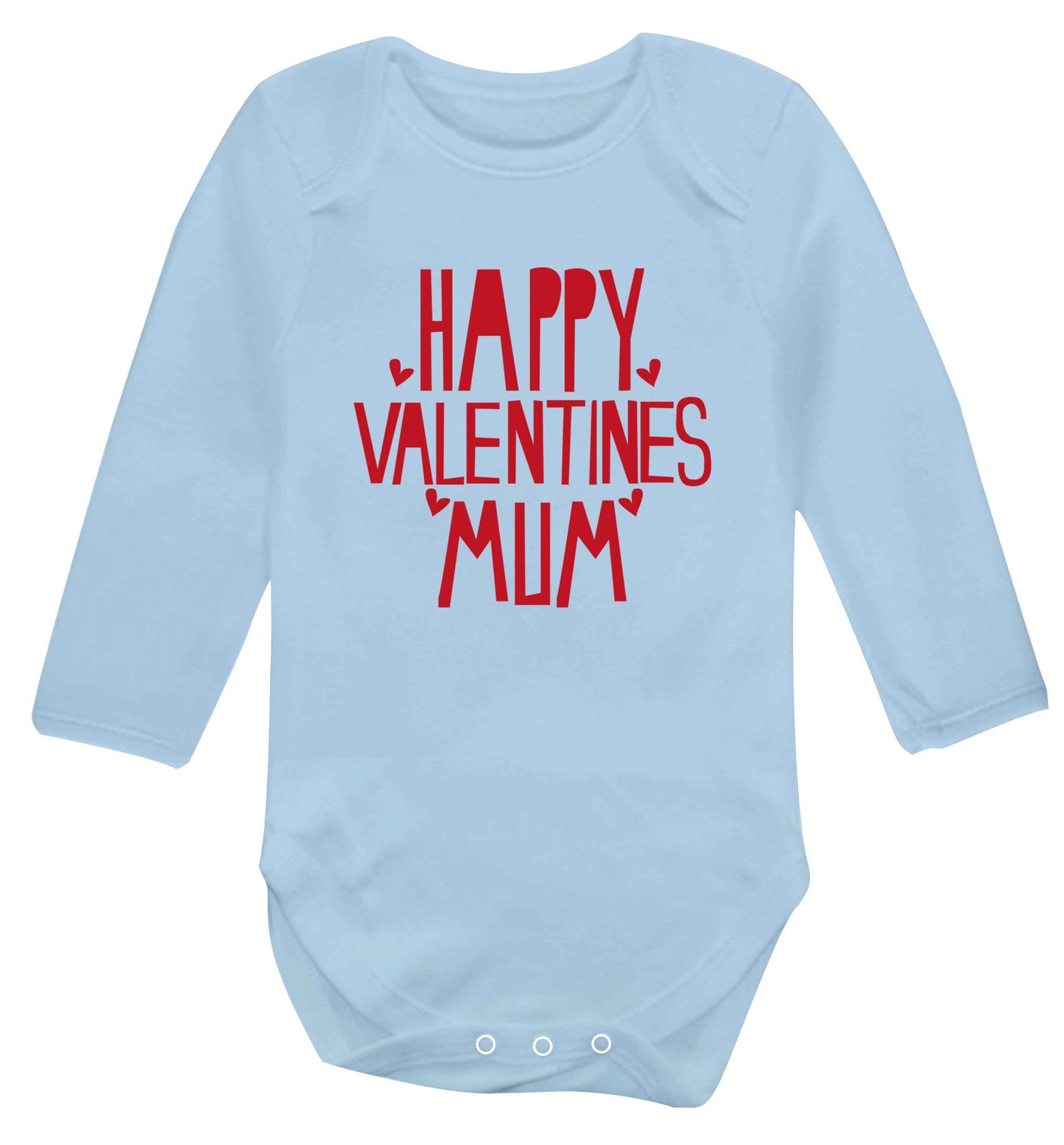 Happy valentines mum baby vest long sleeved pale blue 6-12 months